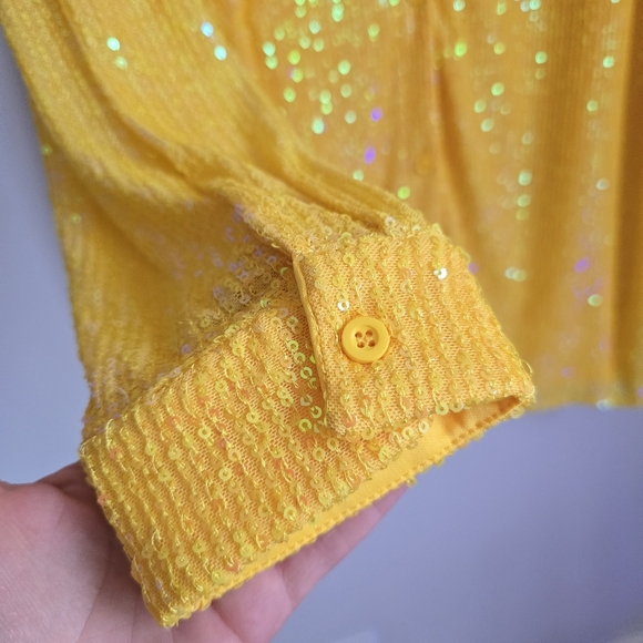 Anthropologie New Flat White Yellow Sequin Tunic Button Front Shirt Dress XL - Picture 6 of 12